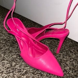 Neon Pink Pointed Slingback Stilettos